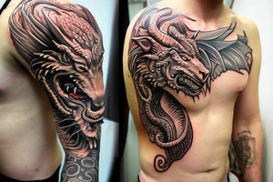 lions head wearing dragon as a headpiece

like https://www.pinterest.com/pin/586945763960465815/

https://www.pinterest.com/pin/854980310528625227/ tattoo idea