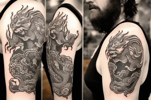lions head wearing dragon as a headpiece

like https://www.pinterest.com/pin/586945763960465815/

https://www.pinterest.com/pin/854980310528625227/ tattoo idea