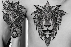 lion wearing dragon as a headpiece

like https://www.pinterest.com/pin/586945763960465815/

https://www.pinterest.com/pin/854980310528625227/ tattoo idea