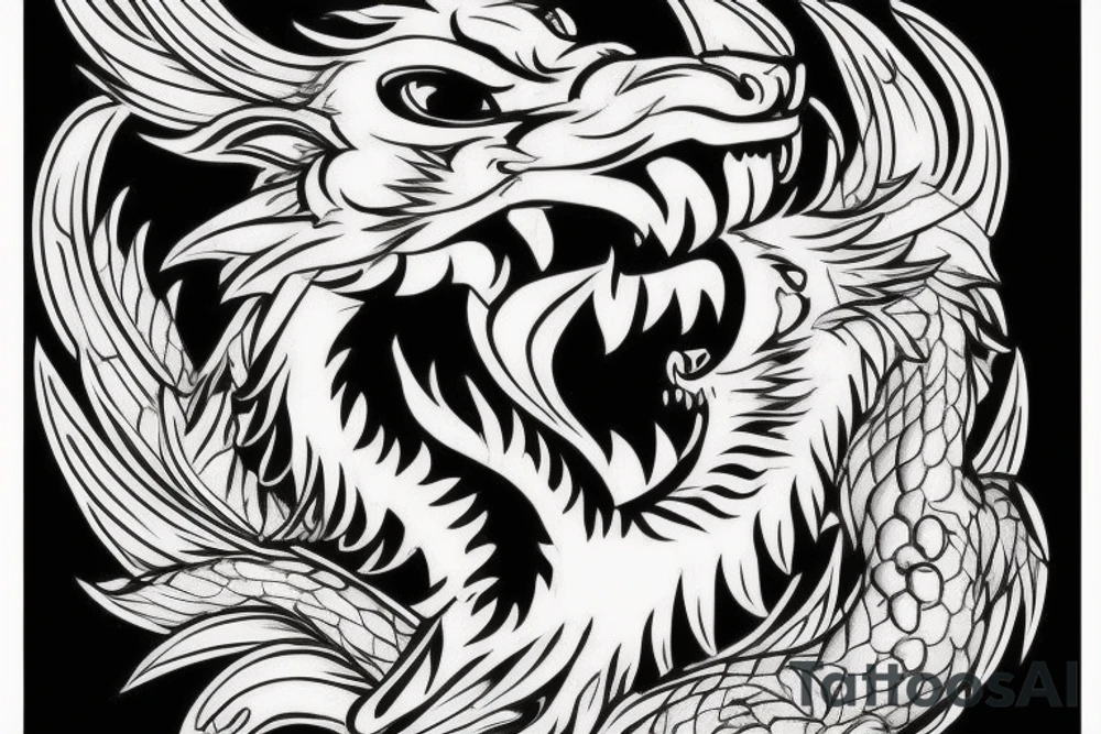 lions head ontop of a dragons head on top of a tower

like https://www.pinterest.com/pin/586945763960465815/ tattoo idea