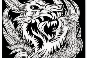 lions head ontop of a dragons head on top of a tower

like https://www.pinterest.com/pin/586945763960465815/ tattoo idea