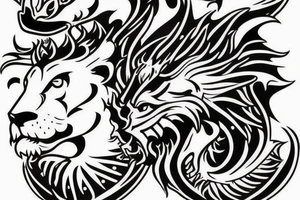 lions head on top of a dragons head on top of a tower

like https://www.pinterest.com/pin/586945763960465815/ tattoo idea