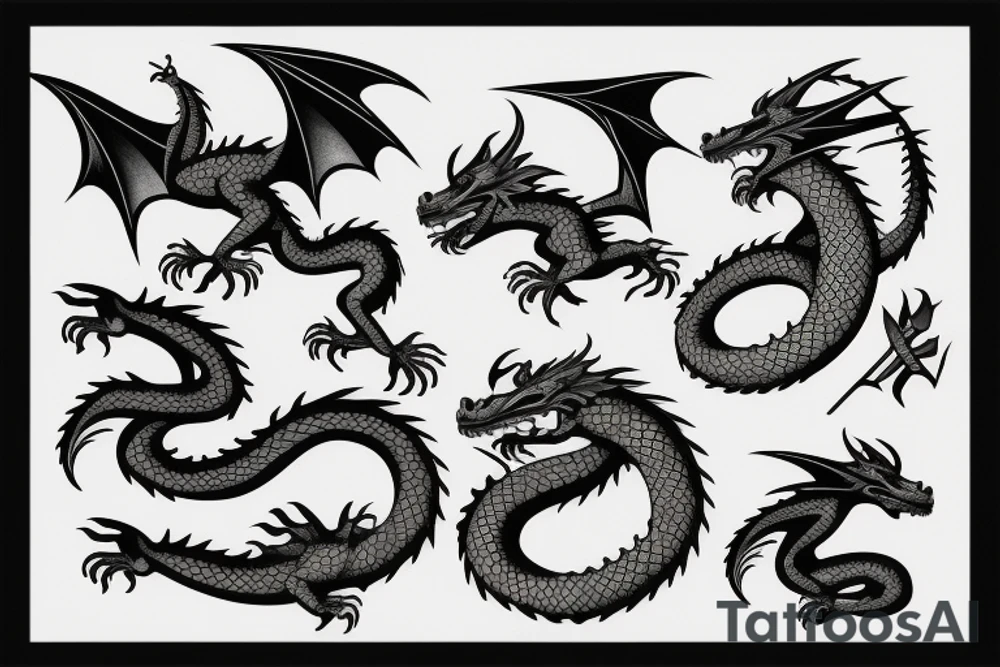 dragon drawn as a mountain range tattoo idea