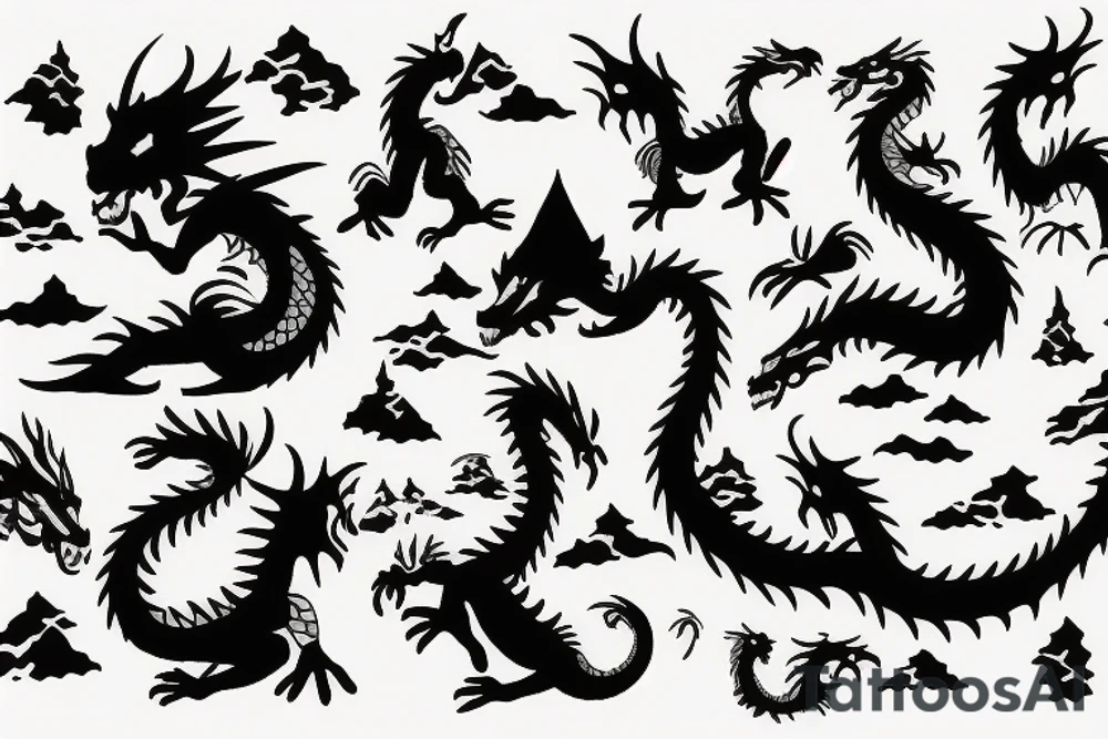dragons drawn as a mountain ridge line tattoo idea