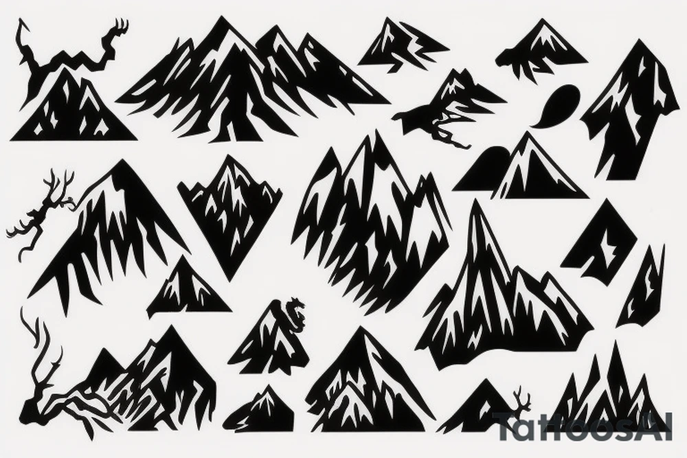 dragons drawn as a mountain ridge line tattoo idea