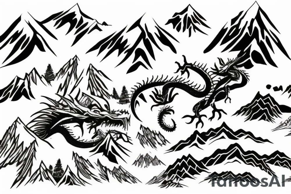dragons drawn as a mountain ridge line tattoo idea
