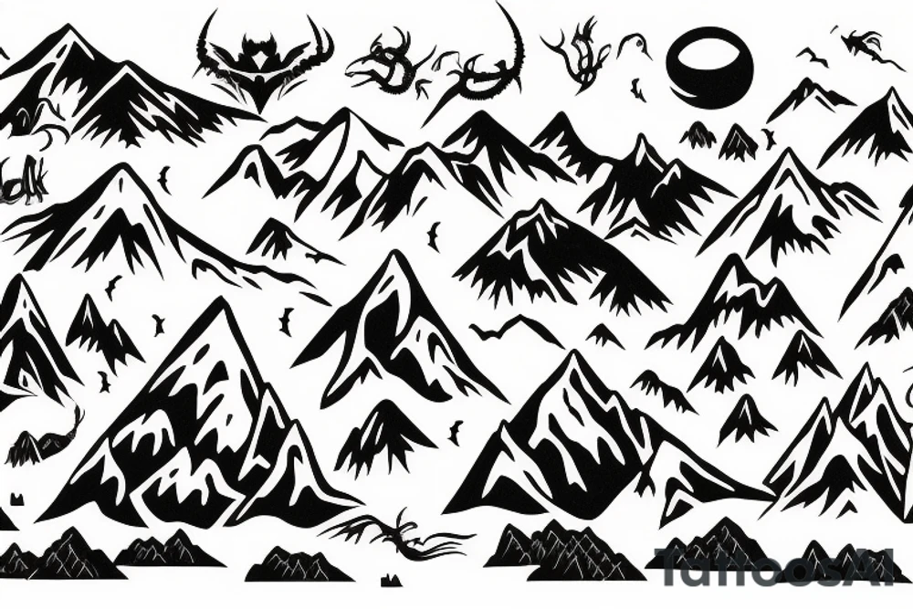 dragons drawn as a mountain ridge line tattoo idea