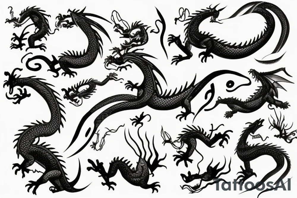 dragons drawn as a mountain ridge line tattoo idea