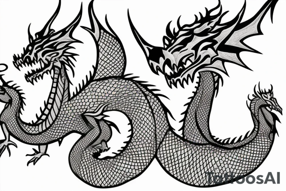 dragons drawn as a mountain ridge line tattoo idea