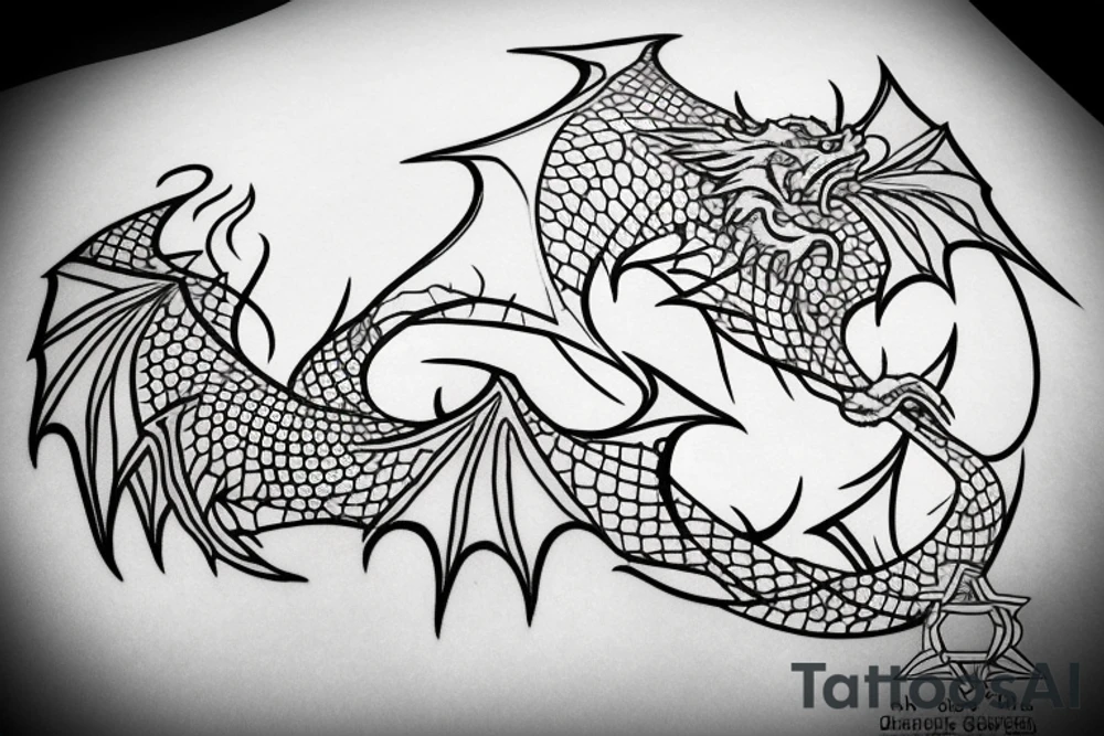 dragons drawn as a mountain ridge line tattoo idea