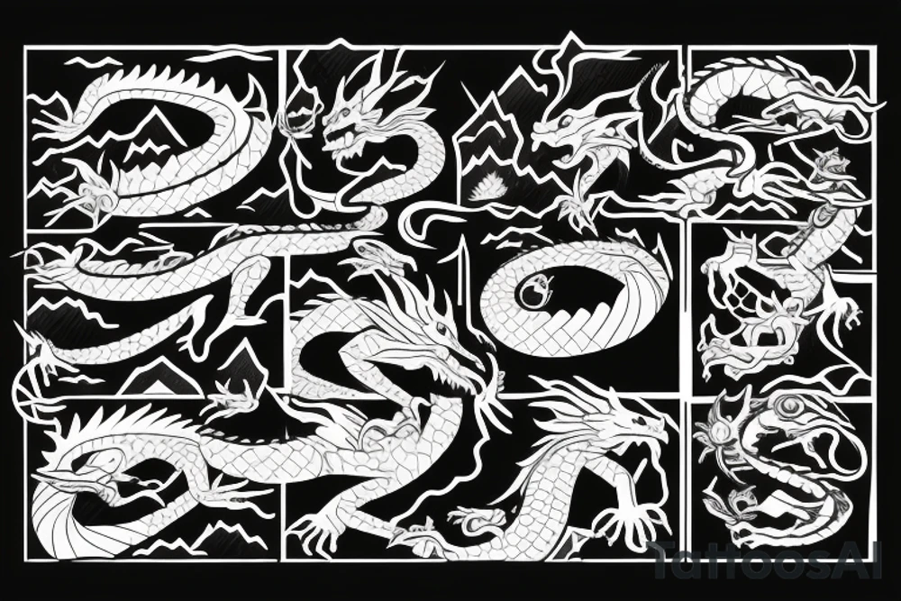 dragons as a mountain ridge line tattoo idea