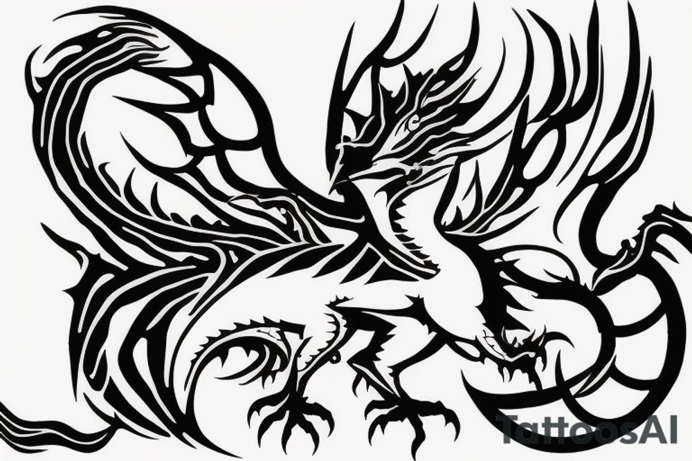 white dragon climbing ridgeline with sharp claws, silky hair tattoo idea