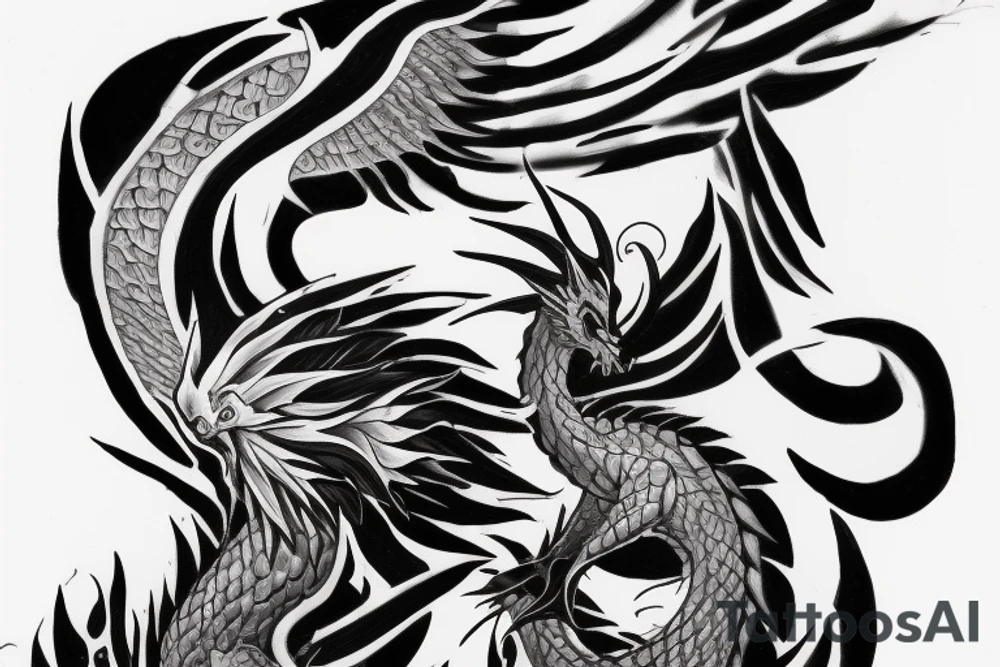 white dragon climbing ridgeline with sharp claws, silky hair tattoo idea