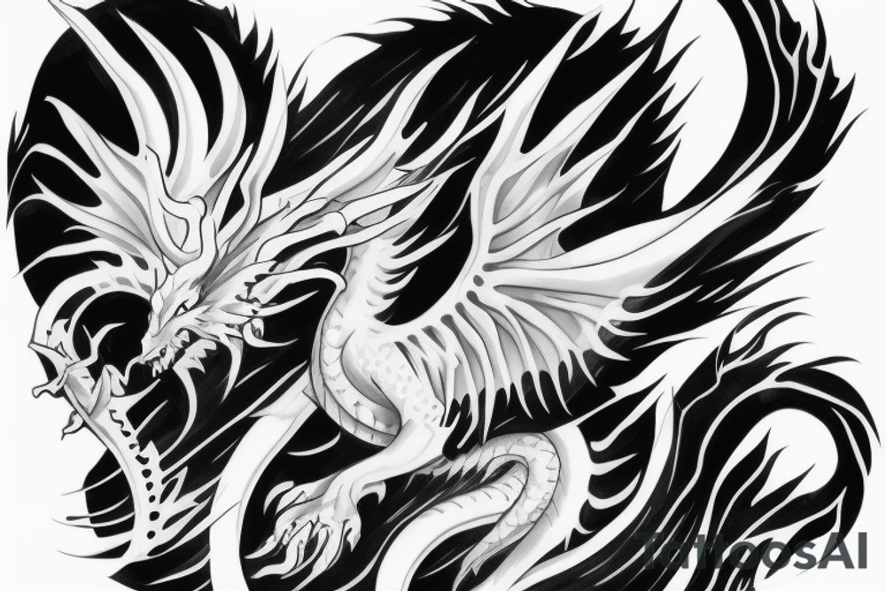 white dragon climbing ridgeline with sharp claws, silky hair tattoo idea