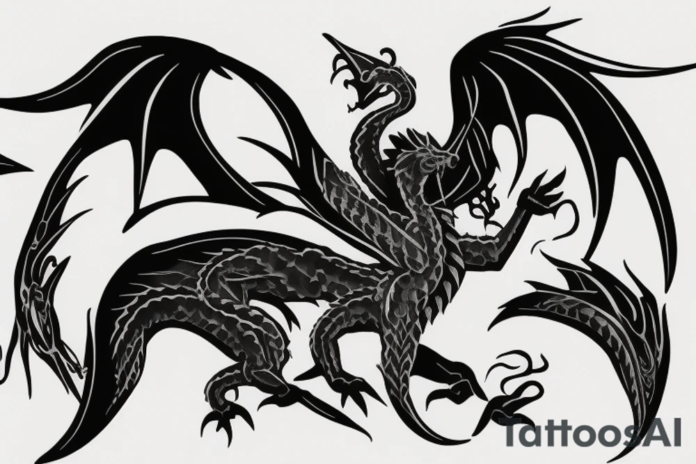 white dragon climbing ridgeline with sharp claws, silky hair tattoo idea