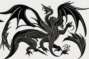 white dragon climbing ridgeline with sharp claws, silky hair tattoo idea