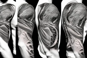 shoulder sleeve tattoo white dragon climbing ridgeline with sharp claws breaking rocks away, silky hair.

high detail
hair not too long
abstract empty spaces tattoo idea