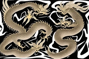 shoulder sleeve tattoo black and gold chinese dragon climbing ridgeline with sharp claws breaking rocks away, silky hair.

high detail
short hair
abstract empty spaces tattoo idea