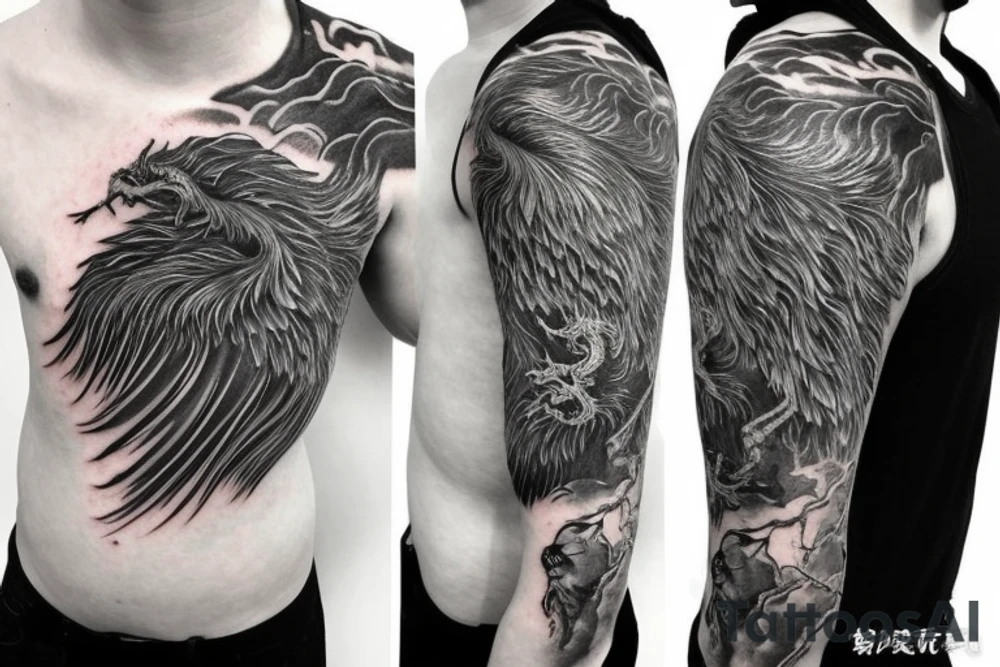 shoulder sleeve tattoo green japanese dragon climbing ridgeline with sharp claws breaking rocks away, silky hair

https://images.app.goo.gl/b7mZwAup5FWrHbAQ6

high detail
short hair
abstract empty spaces tattoo idea