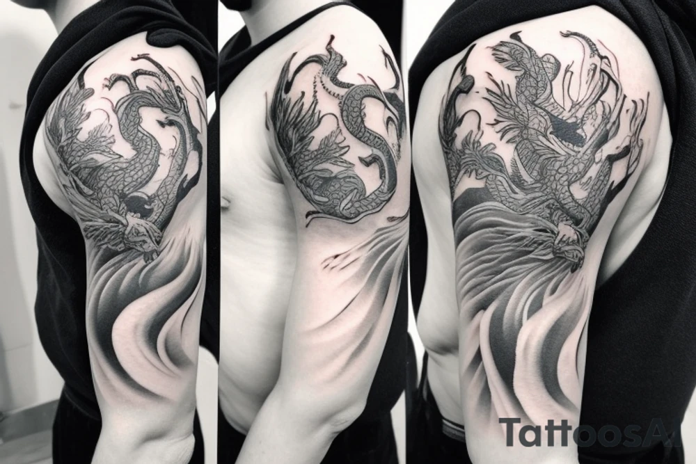 shoulder sleeve tattoo green japanese dragon climbing ridgeline with sharp claws breaking rocks away, silky hair

https://images.app.goo.gl/b7mZwAup5FWrHbAQ6

high detail
short hair
abstract empty spaces tattoo idea