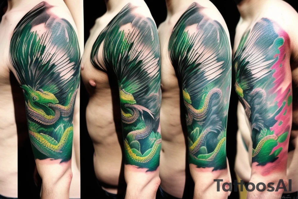 shoulder sleeve tattoo green japanese dragon climbing ridgeline with sharp claws breaking rocks away, silky hair

https://images.app.goo.gl/b7mZwAup5FWrHbAQ6

high detail
short hair
abstract empty spaces tattoo idea