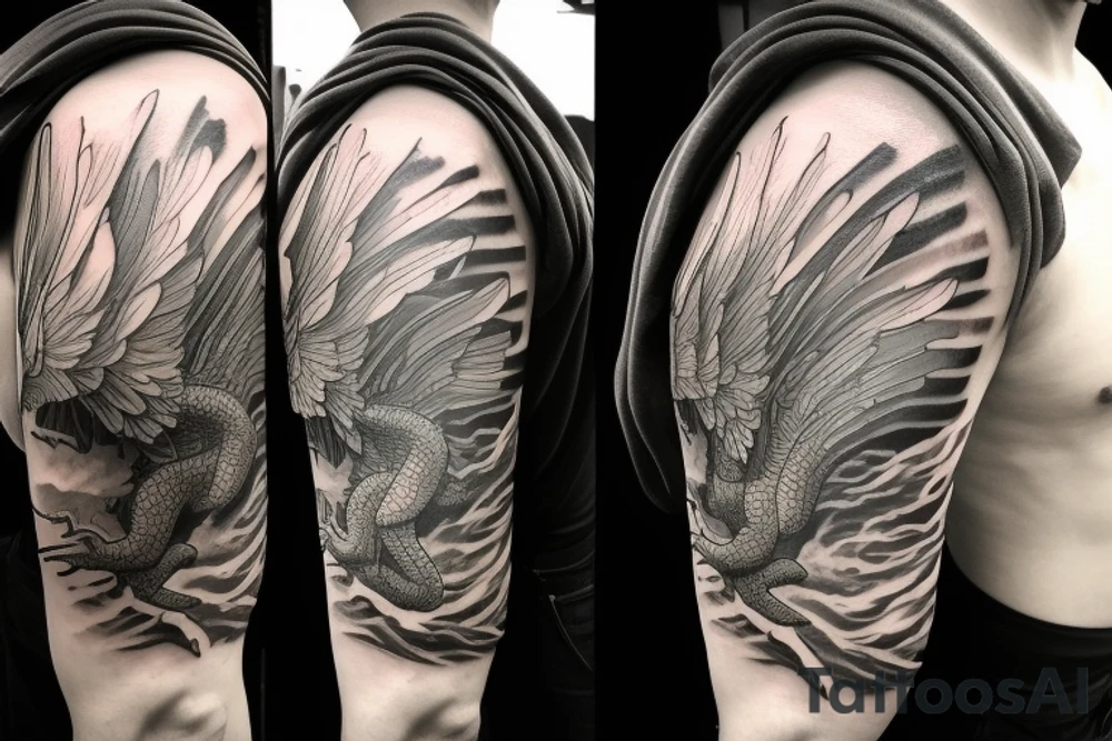 shoulder sleeve tattoo green japanese  winged dragon climbing moutain with sharp claws breaking rocks away, silky hair

https://images.app.goo.gl/b7mZwAup5FWrHbAQ6

high detail
short hair
abstract empty spaces tattoo idea