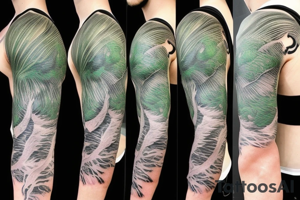 shoulder sleeve tattoo green japanese  winged dragon climbing moutain with sharp claws breaking rocks away, silky hair

https://images.app.goo.gl/b7mZwAup5FWrHbAQ6

high detail
short hair
abstract empty spaces tattoo idea