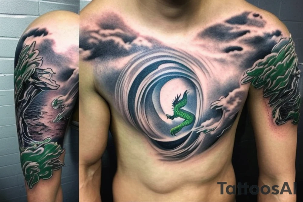 shoulder sleeve tattoo green japanese  dragon rock climbing moutain with long sharp claws breaking rocks away, silky hair

https://images.app.goo.gl/b7mZwAup5FWrHbAQ6

high detail
short hair
abstract empty spaces
hidden pictures
clouds tattoo idea