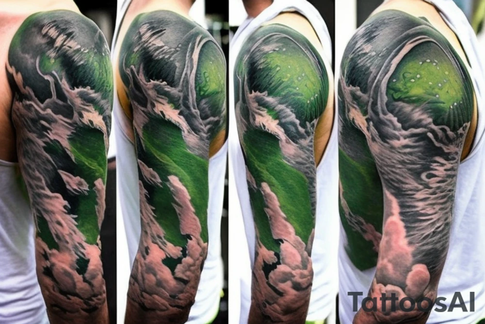 shoulder sleeve tattoo green japanese  dragon rock climbing moutain with long sharp claws breaking rocks away, silky hair

https://images.app.goo.gl/b7mZwAup5FWrHbAQ6

high detail
short hair
abstract empty spaces
hidden pictures
clouds tattoo idea