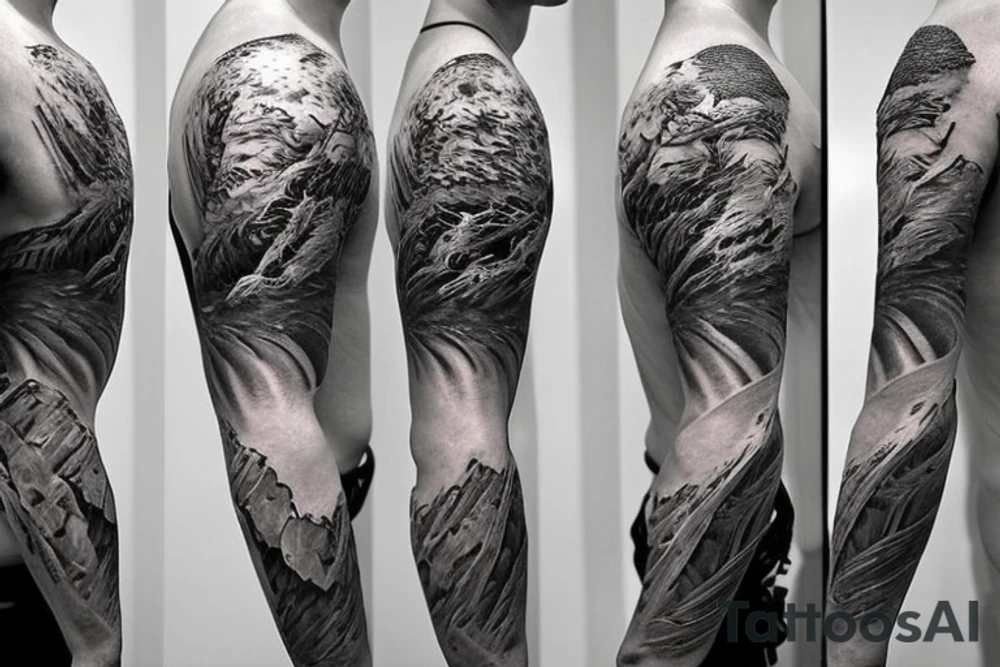 shoulder sleeve tattoo Japanese  dragon rock climbing mountain with long sharp claws breaking rocks away, silky hair

https://images.app.goo.gl/b7mZwAup5FWrHbAQ6

high detail
short hair
abstract empty spaces
hidden pictures
fog tattoo idea