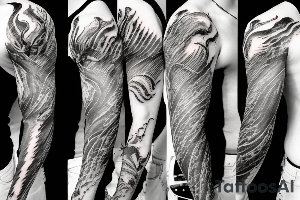 shoulder sleeve tattoo Japanese  dragon rock climbing mountain with long sharp claws breaking rocks away

high detail
short hair
abstract empty spaces
hidden pictures
fog
7 zoomed in pictures tattoo idea