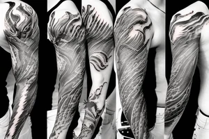 shoulder sleeve tattoo Japanese  dragon rock climbing mountain with long sharp claws breaking rocks away

high detail
short hair
abstract empty spaces
hidden pictures
fog
7 zoomed in pictures tattoo idea