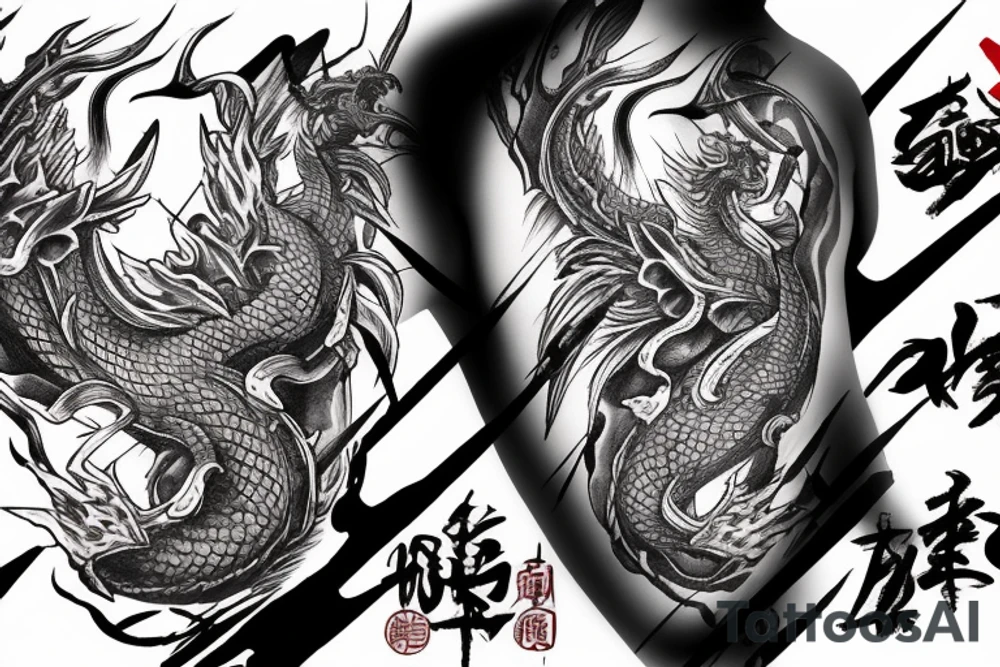 shoulder sleeve tattoo Japanese  dragon rock climbing mountain with long sharp claws breaking rocks away

high detail
short hair
abstract empty spaces
hidden pictures
fog
7 zoomed in pictures tattoo idea