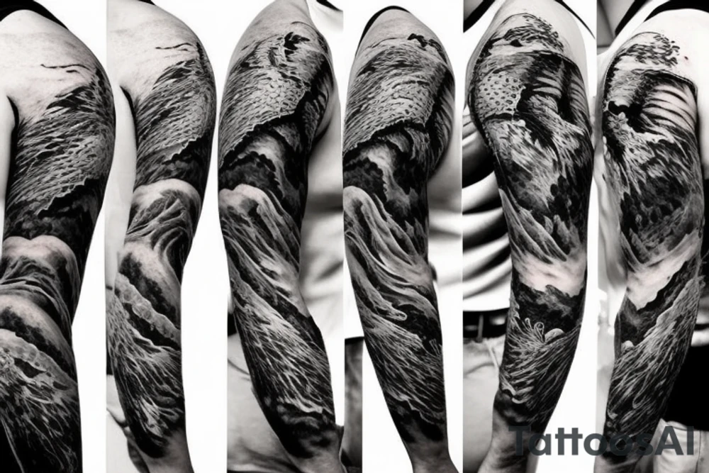 shoulder sleeve tattoo Japanese  dragon rock climbing mountain with long sharp claws breaking rocks away

high detail
short hair
abstract empty spaces
hidden pictures
fog
7 zoomed in pictures tattoo idea