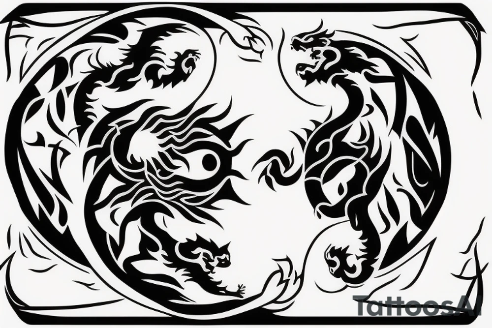 lion and dragon ontop of each other yin and yang tattoo idea