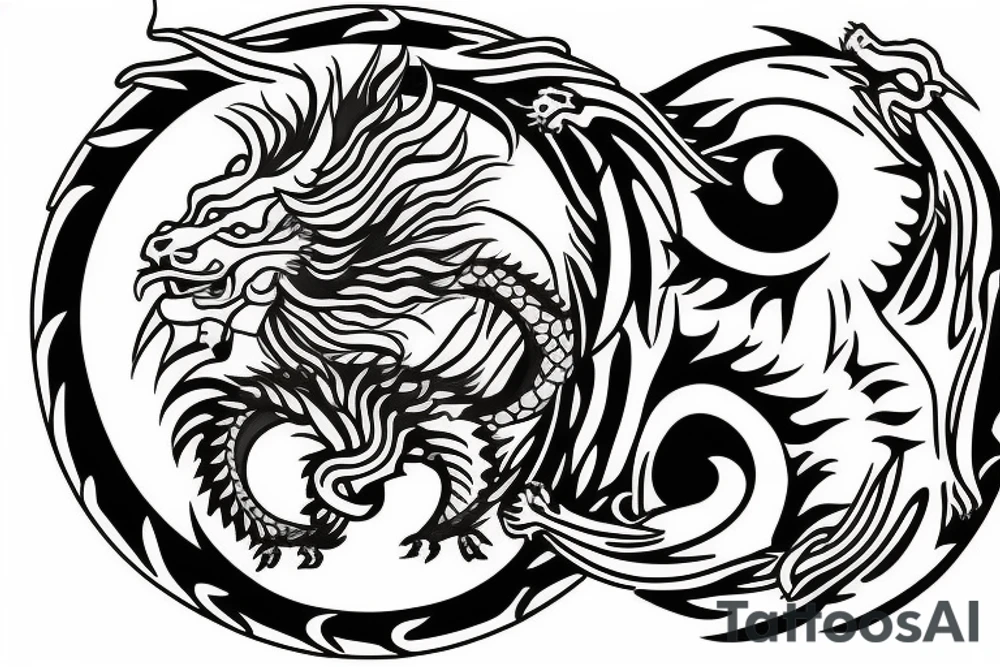 lion and dragon ontop of each other yin and yang tattoo idea