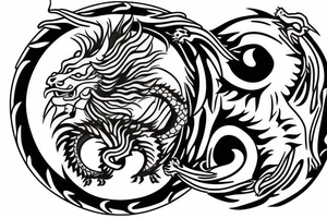 lion and dragon ontop of each other yin and yang tattoo idea