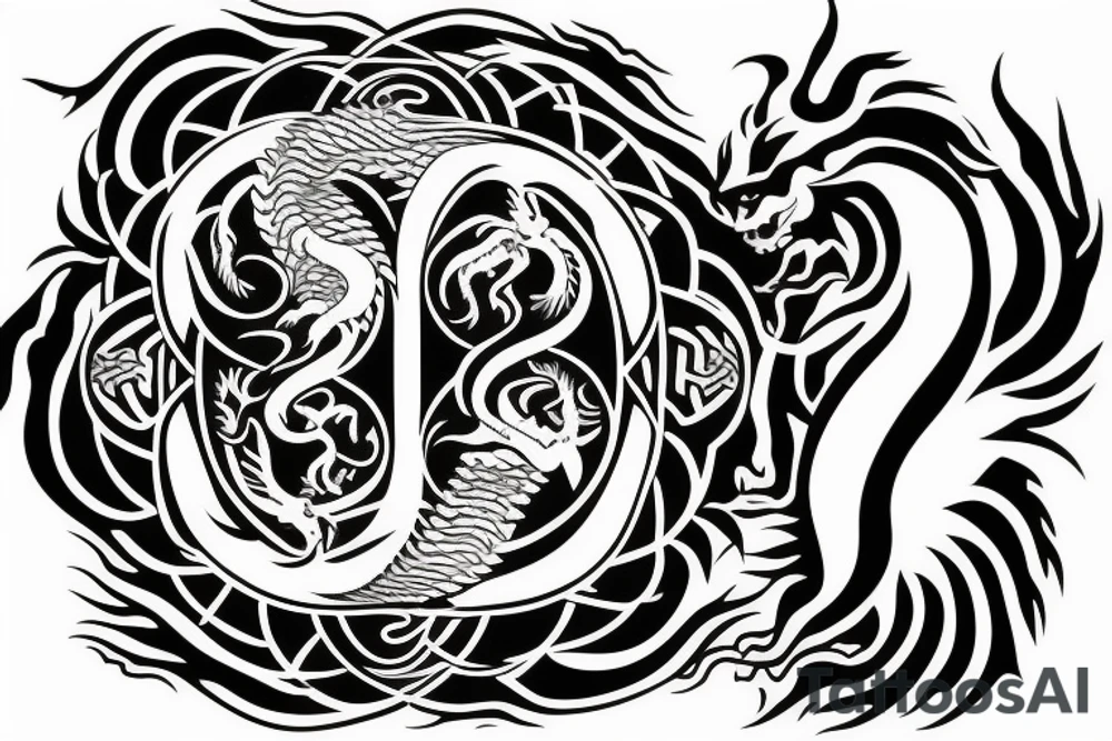 lion and dragon on top of each other yin and yang tattoo idea