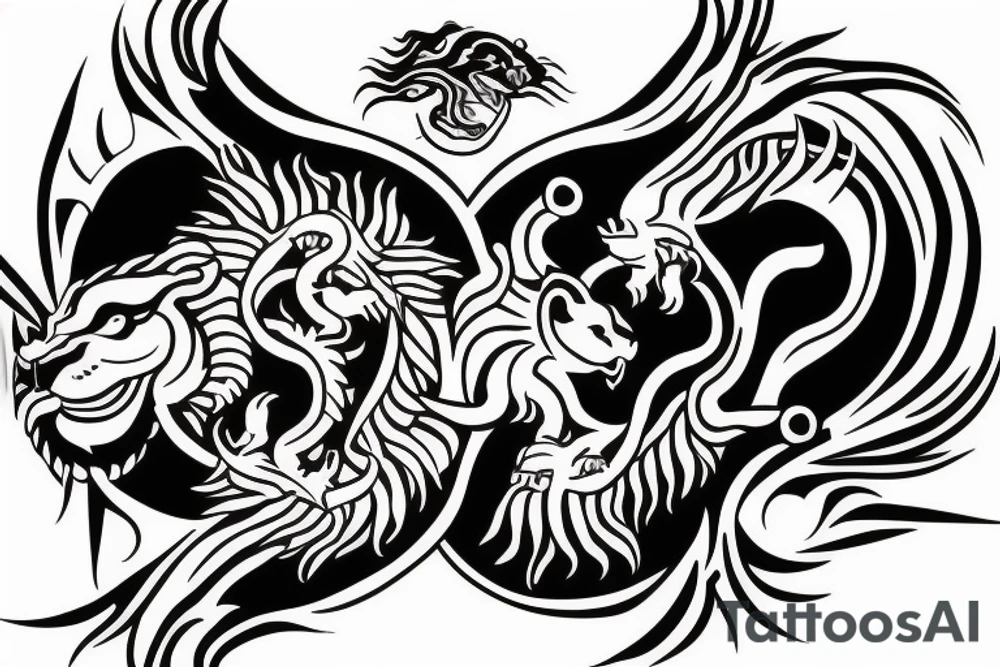 lion and dragon on top of each other yin and yang tattoo idea