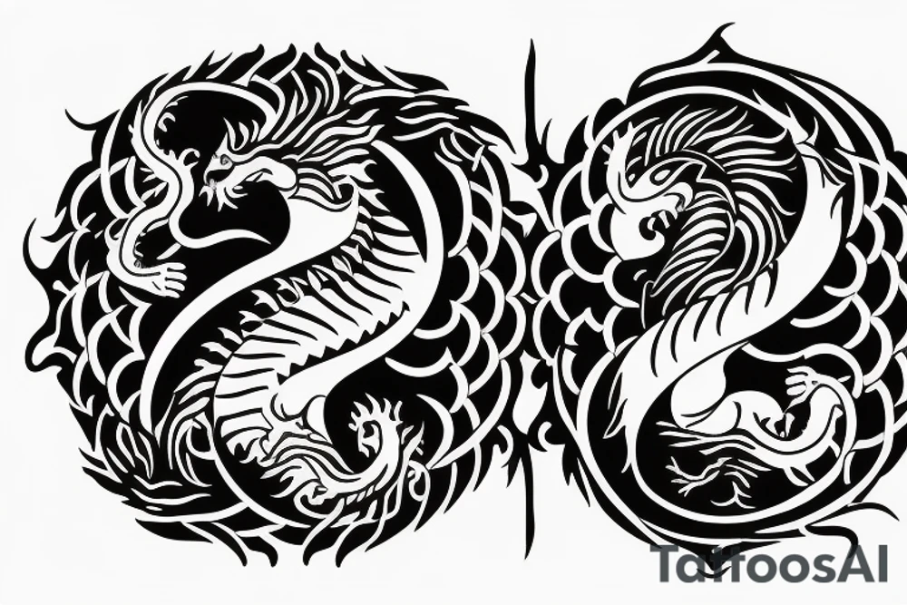 lion and dragon on top of each other yin and yang tattoo idea