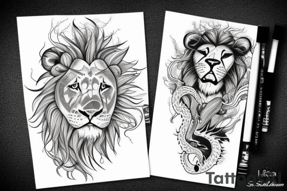 lion and dragon tattoo idea