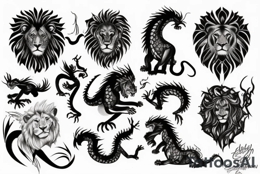 lion and dragon tattoo idea
