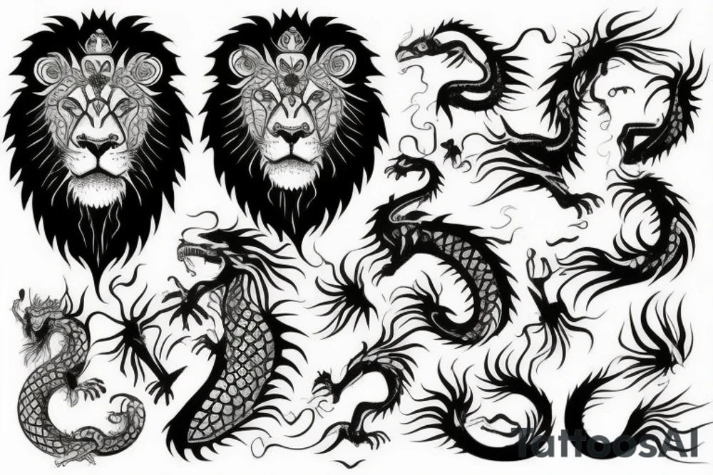 lion and dragon tattoo idea