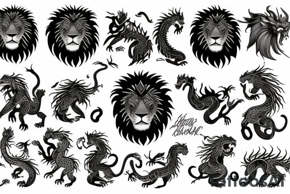 lion and dragon tattoo idea
