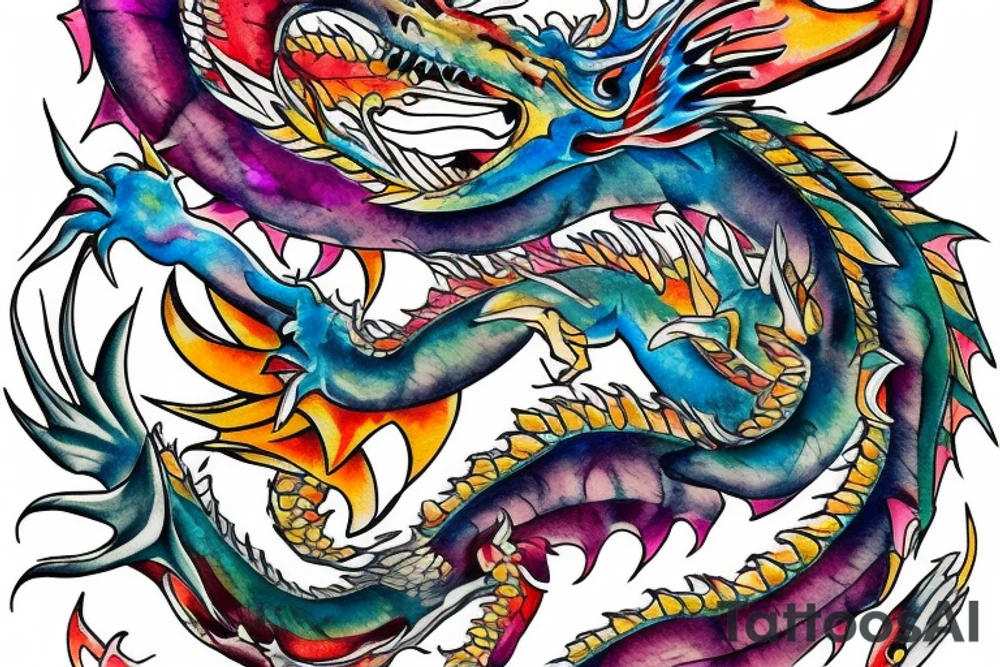 Dragon
forearm
separated by centre line
colourful tattoo idea