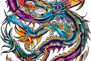 Dragon
forearm
separated by centre line
colourful tattoo idea