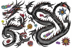 Dragon
forearm
separated by centre line
colourful tattoo idea