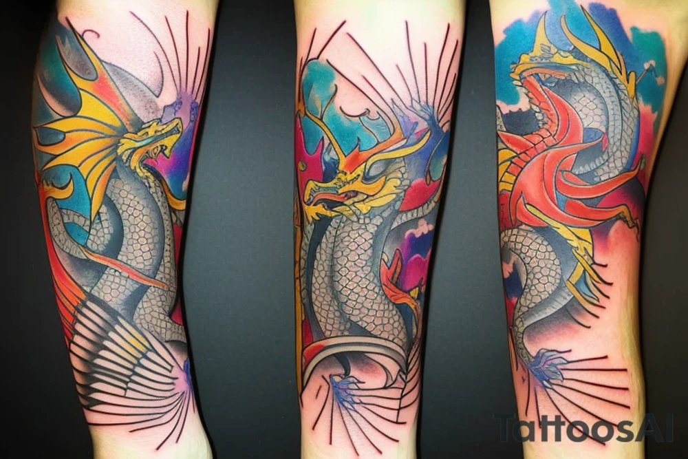 Dragon
forearm
separated by centre line
colourful tattoo idea Dragon
forearm
separated by centre line
colourful tattoo idea