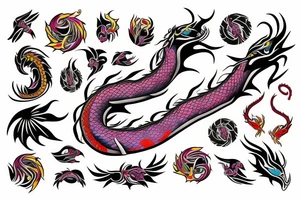 Dragon
forearm
separated by centre line
colourful tattoo idea