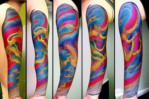 Dragon
forearm
separated by centre line
colourful tattoo idea